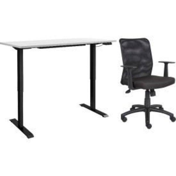 Global Equipment Interion    Height Adjustable Table with Chair Bundle - 72"W x 30"D - White w/ Black Base 695781WH-B